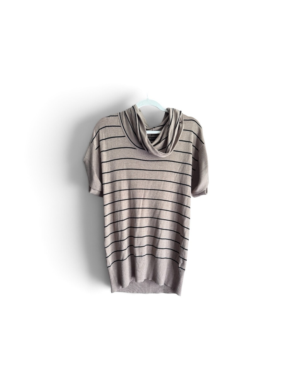 The Limited Taupe Striped Cowl Neck Short Sleeve Tunic